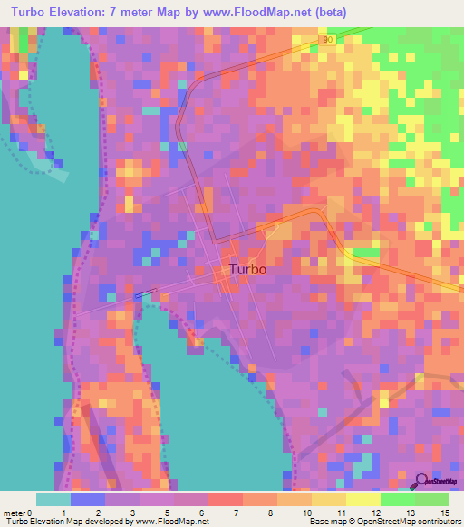 Turbo,Colombia Elevation Map