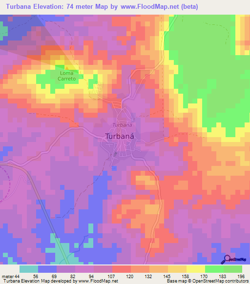 Turbana,Colombia Elevation Map