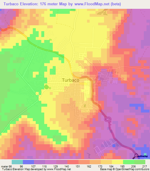 Turbaco,Colombia Elevation Map