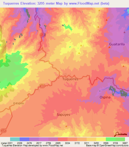 Tuquerres,Colombia Elevation Map