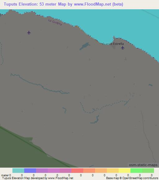 Tuputs,Colombia Elevation Map