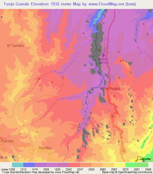 Tunja Grande,Colombia Elevation Map