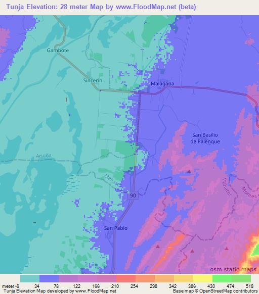 Tunja,Colombia Elevation Map