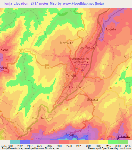 Tunja,Colombia Elevation Map