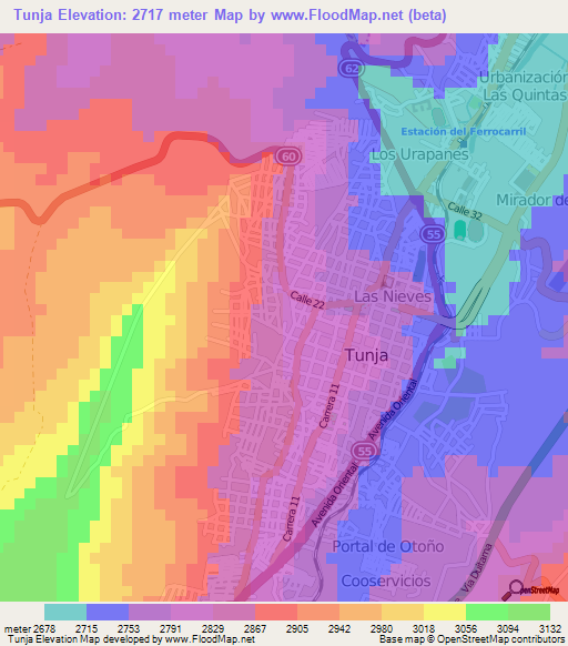 Tunja,Colombia Elevation Map