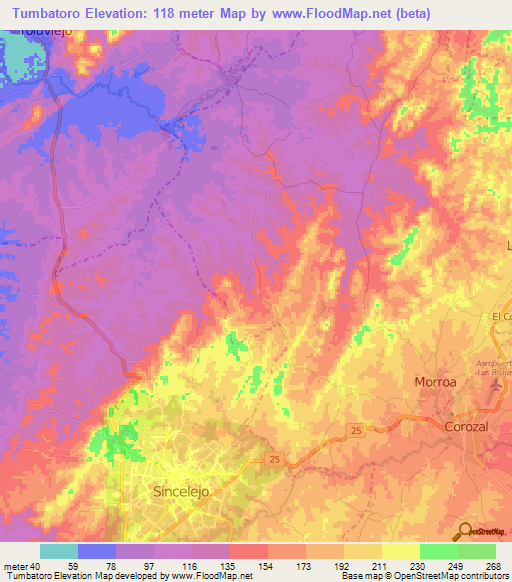 Tumbatoro,Colombia Elevation Map