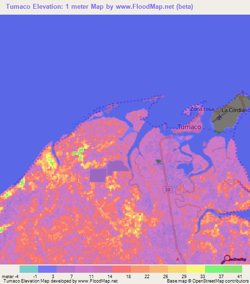 Tumaco,Colombia Elevation Map