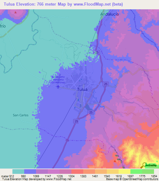 Tulua,Colombia Elevation Map