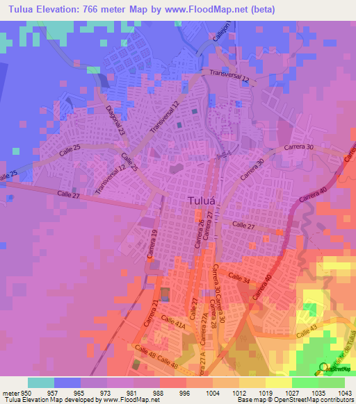 Tulua,Colombia Elevation Map