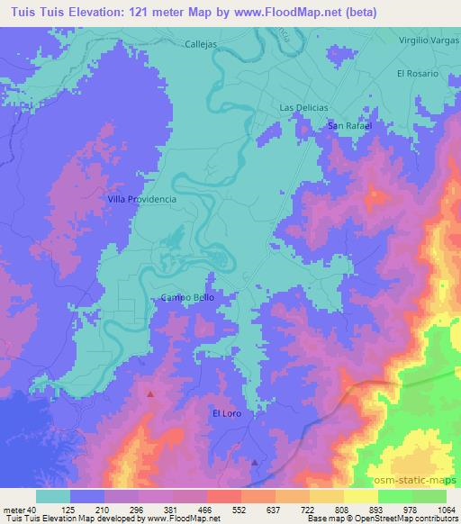 Tuis Tuis,Colombia Elevation Map