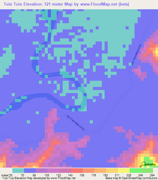 Tuis Tuis,Colombia Elevation Map