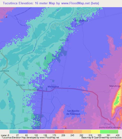 Tucutinca,Colombia Elevation Map