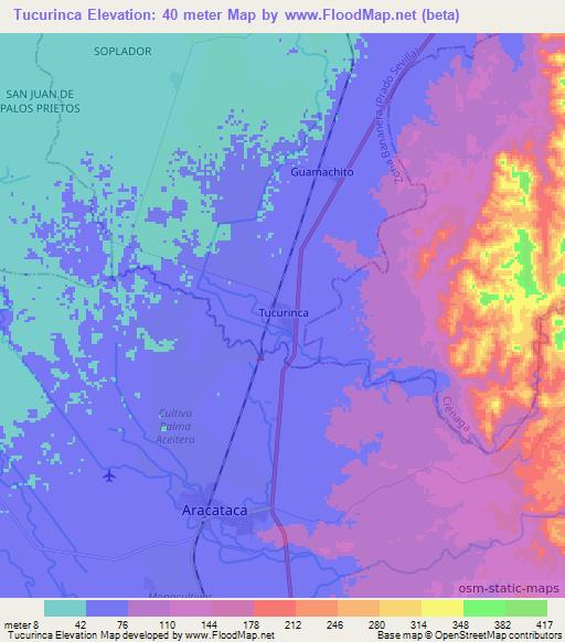 Tucurinca,Colombia Elevation Map