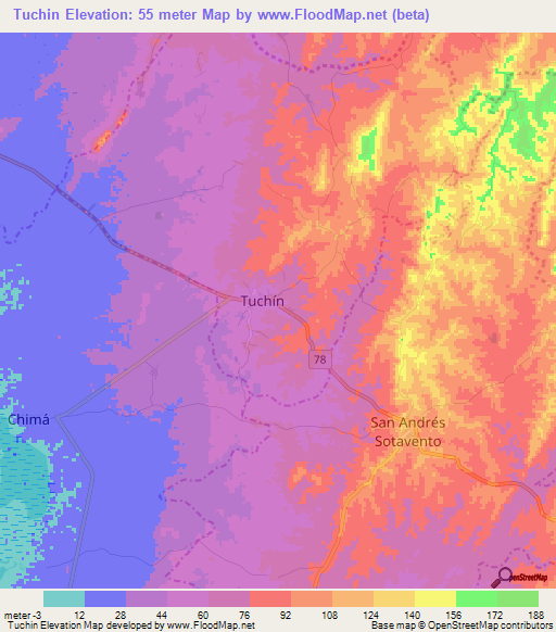 Tuchin,Colombia Elevation Map