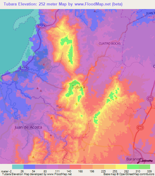 Tubara,Colombia Elevation Map