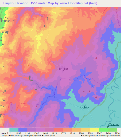 Trujillo,Colombia Elevation Map