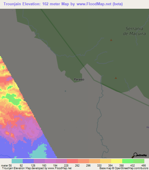 Trounjain,Colombia Elevation Map