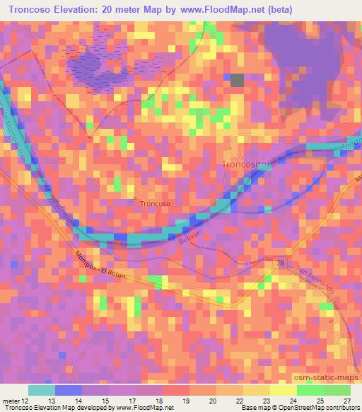 Troncoso,Colombia Elevation Map