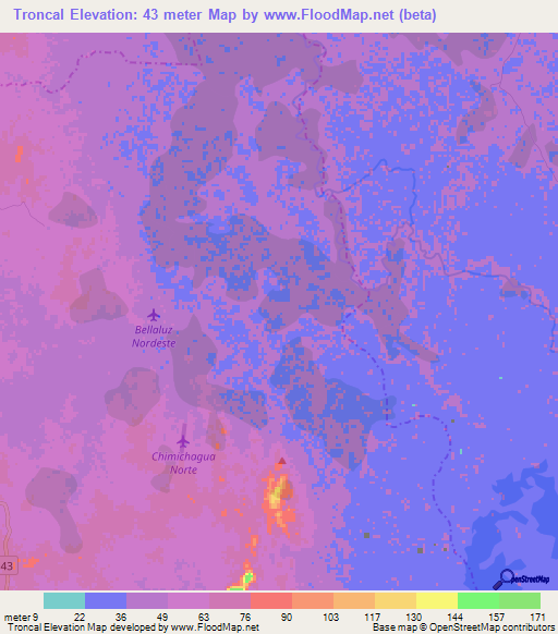 Troncal,Colombia Elevation Map