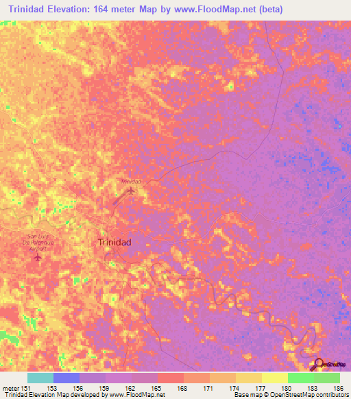 Trinidad,Colombia Elevation Map