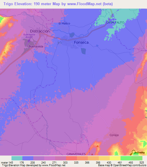 Trigo,Colombia Elevation Map