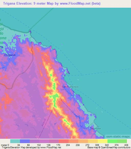 Trigana,Colombia Elevation Map