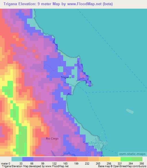 Trigana,Colombia Elevation Map