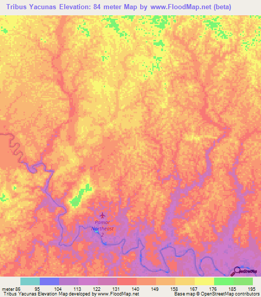 Tribus Yacunas,Colombia Elevation Map