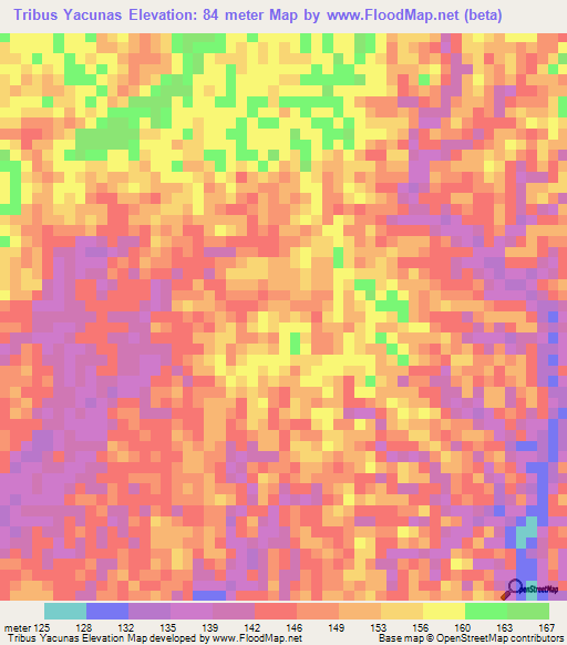 Tribus Yacunas,Colombia Elevation Map