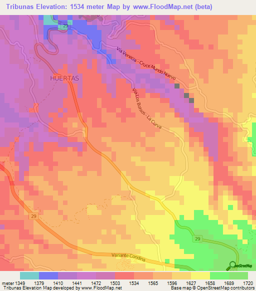 Tribunas,Colombia Elevation Map