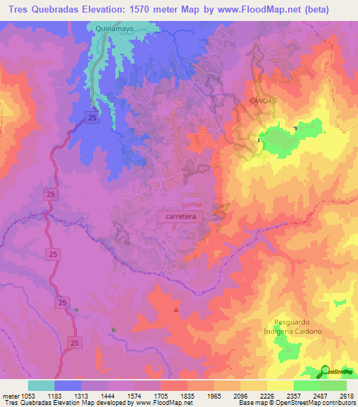 Tres Quebradas,Colombia Elevation Map