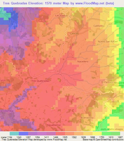 Tres Quebradas,Colombia Elevation Map