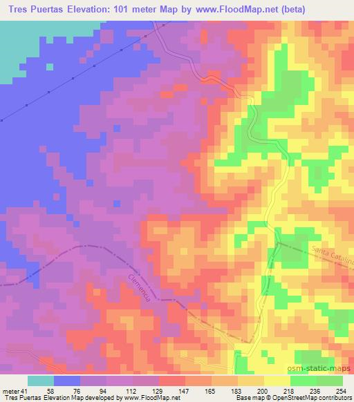 Tres Puertas,Colombia Elevation Map