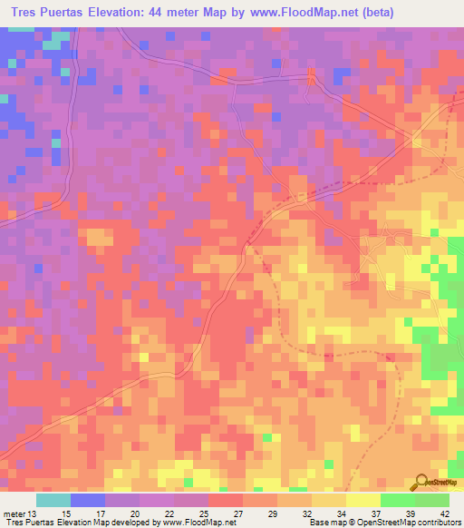 Tres Puertas,Colombia Elevation Map