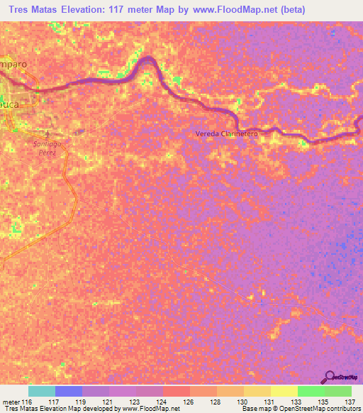 Tres Matas,Colombia Elevation Map