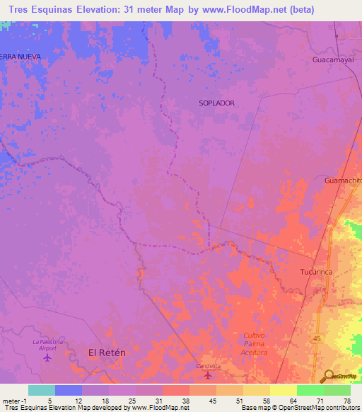 Tres Esquinas,Colombia Elevation Map