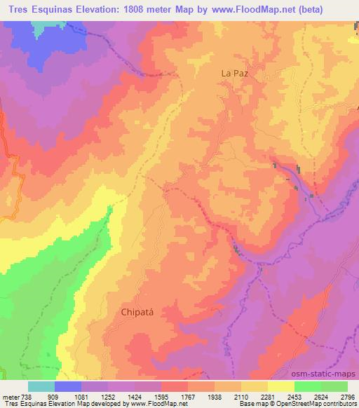 Tres Esquinas,Colombia Elevation Map