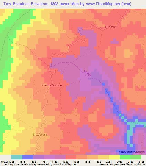 Tres Esquinas,Colombia Elevation Map