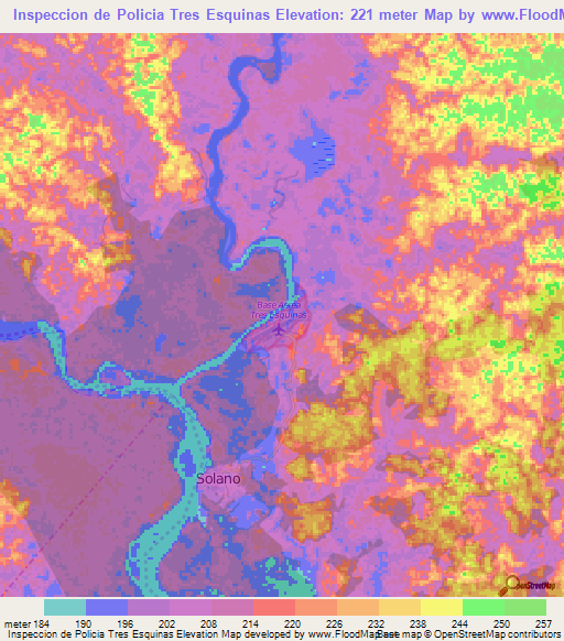 Inspeccion de Policia Tres Esquinas,Colombia Elevation Map