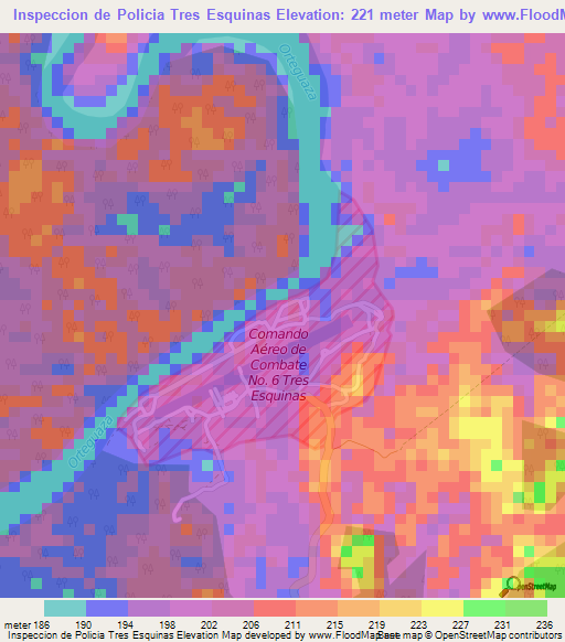 Inspeccion de Policia Tres Esquinas,Colombia Elevation Map