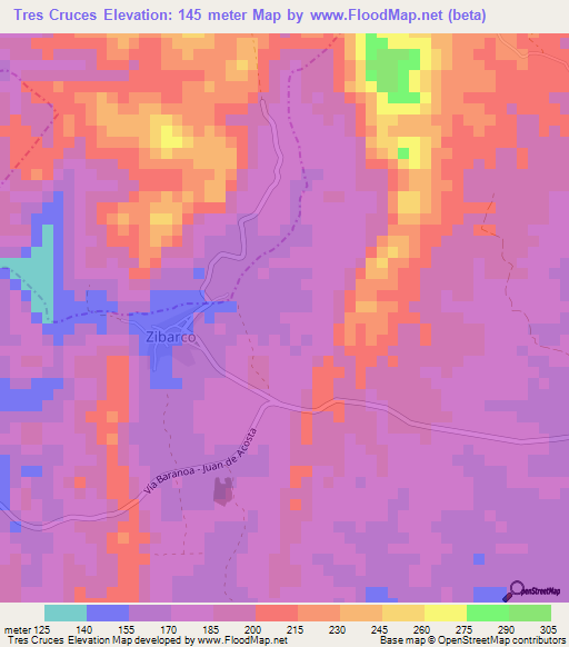 Tres Cruces,Colombia Elevation Map