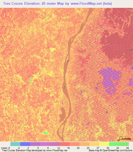 Tres Cruces,Colombia Elevation Map