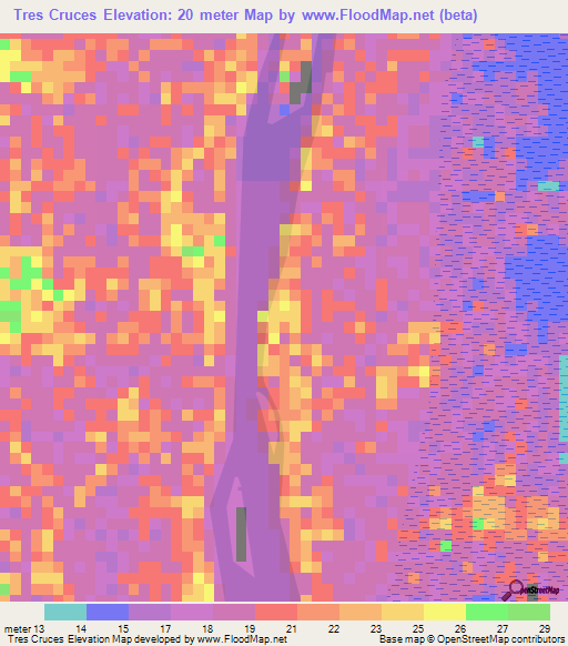 Tres Cruces,Colombia Elevation Map