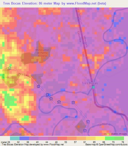Tres Bocas,Colombia Elevation Map