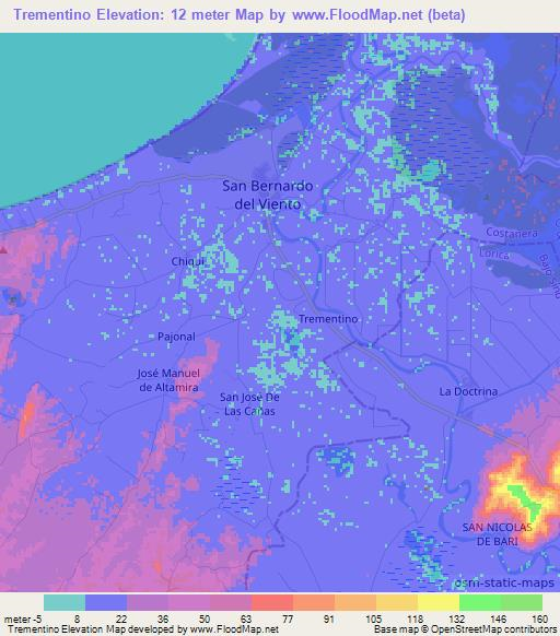 Trementino,Colombia Elevation Map