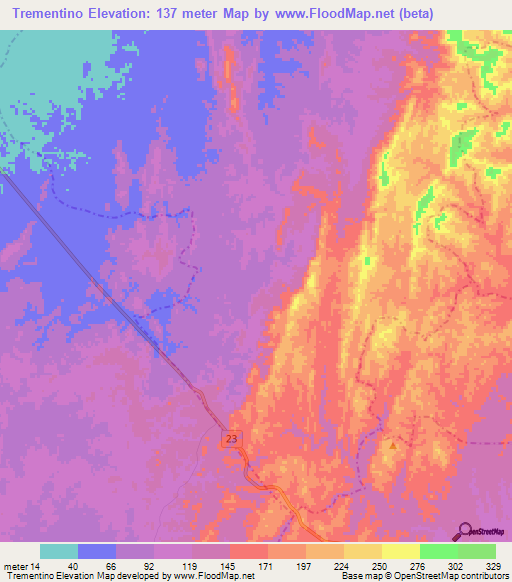 Trementino,Colombia Elevation Map