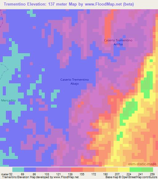 Trementino,Colombia Elevation Map