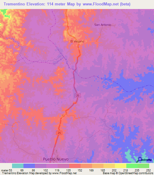 Trementino,Colombia Elevation Map