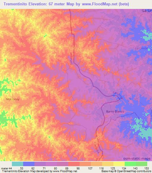 Trementinito,Colombia Elevation Map