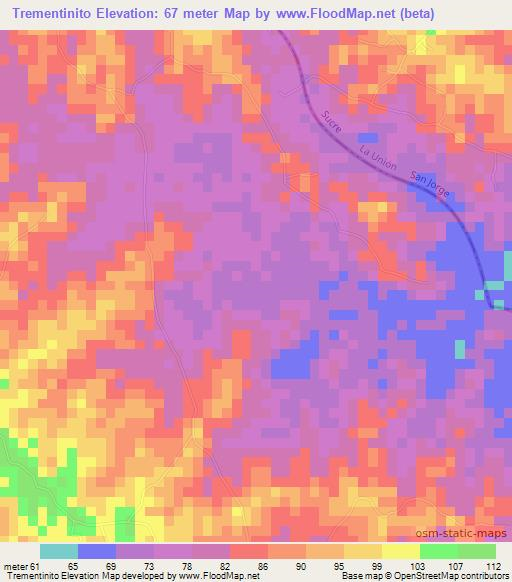 Trementinito,Colombia Elevation Map